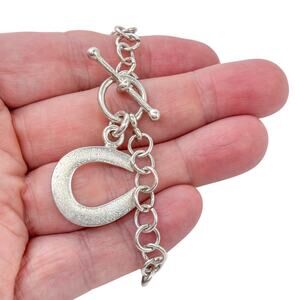 Estate Sterling Silver 925 Lucky Horseshoe Charm Toggle Bracelet 7.5"